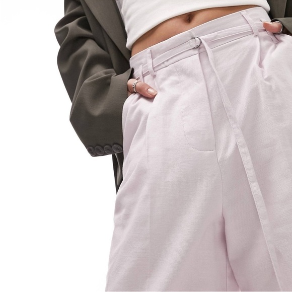 Topshop linen-blend tapered pants in lilac Size 6 pockets high-waisted - Picture 4 of 4